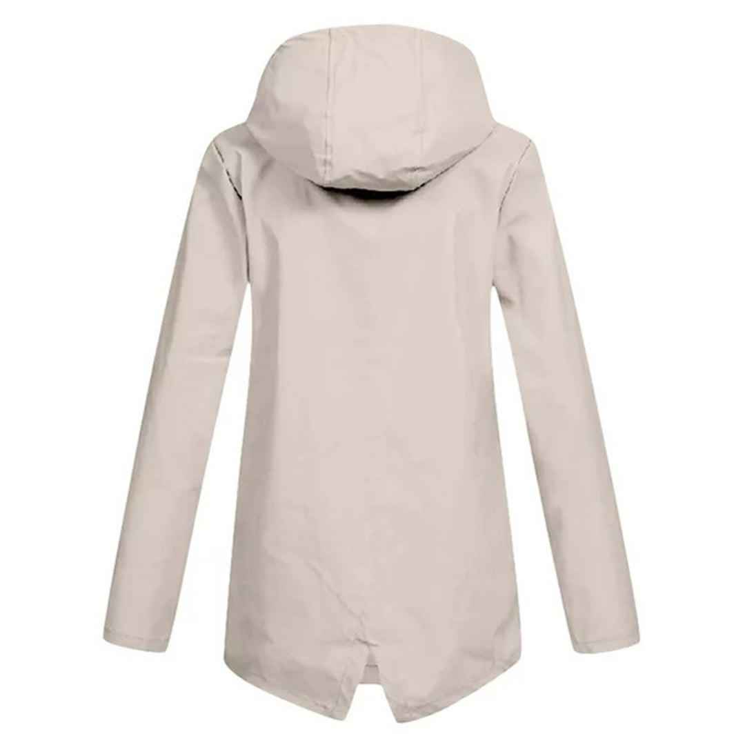 Women's - Lightweight Waterproof Jacket - Hooded Raincoat with Drawstring Waist
