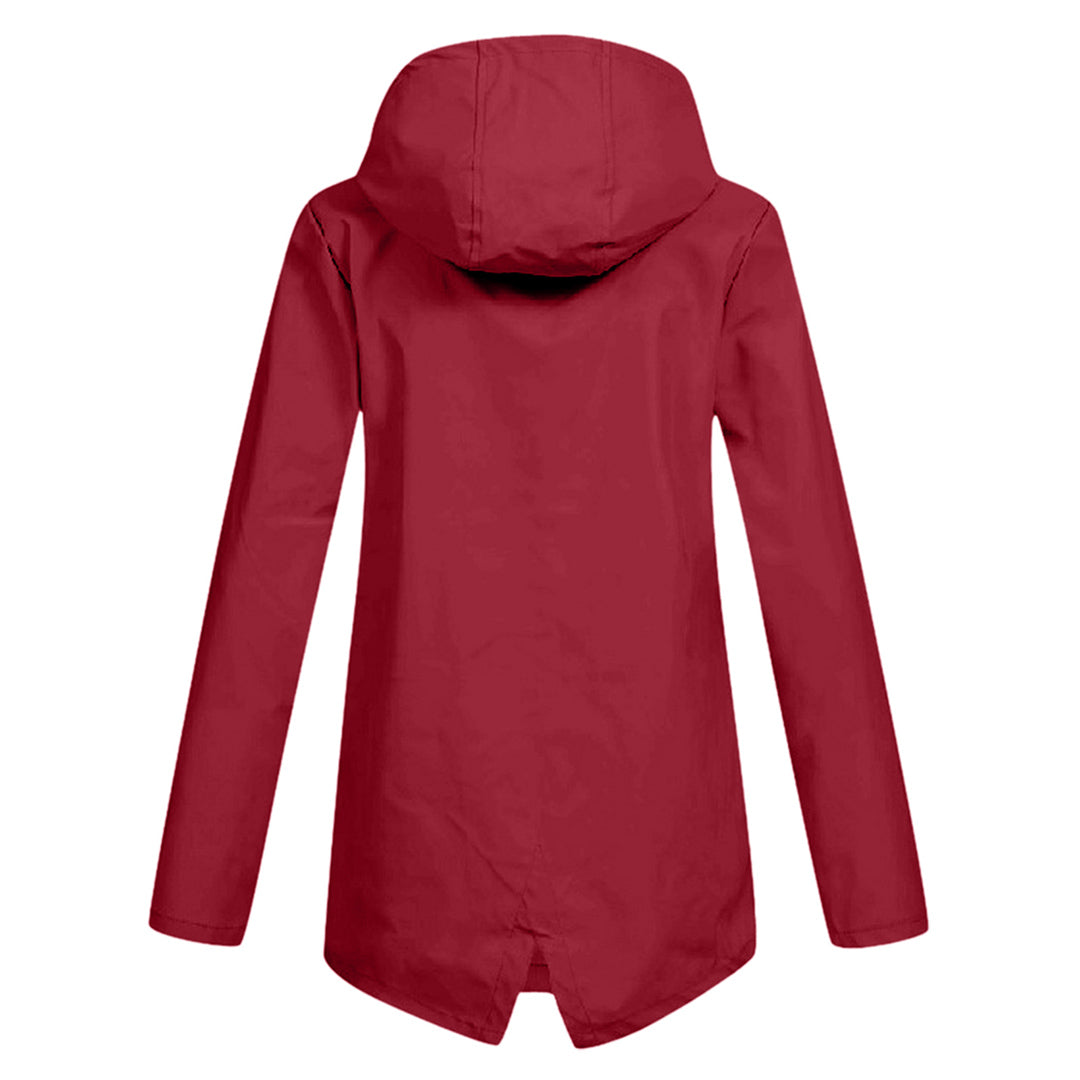 Women's - Lightweight Waterproof Jacket - Hooded Raincoat with Drawstring Waist