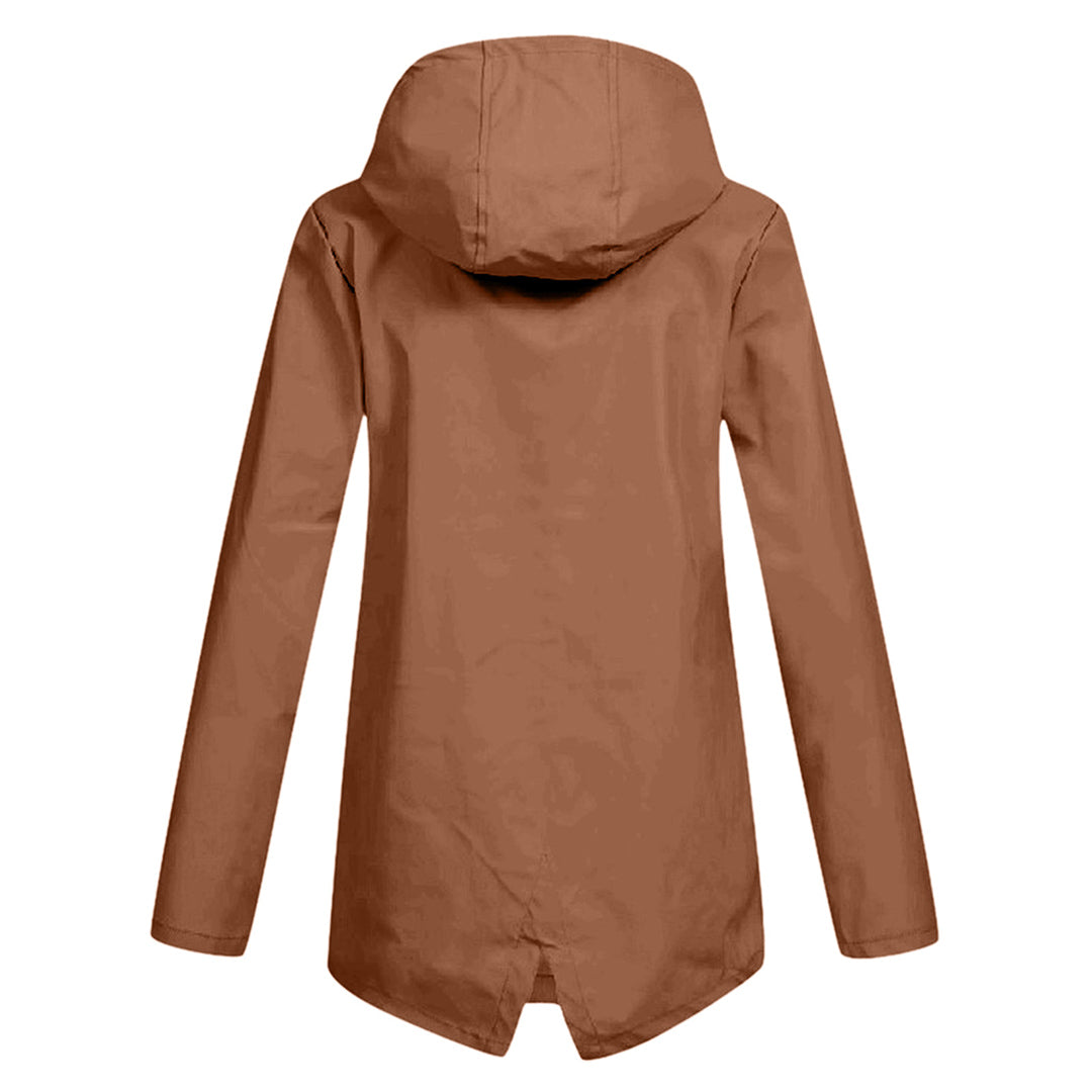 Women's - Lightweight Waterproof Jacket - Hooded Raincoat with Drawstring Waist