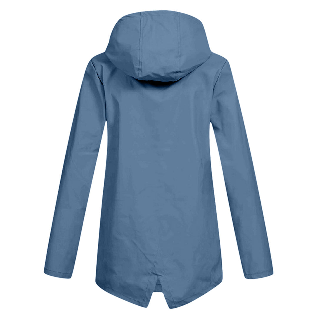 Women's - Lightweight Waterproof Jacket - Hooded Raincoat with Drawstring Waist