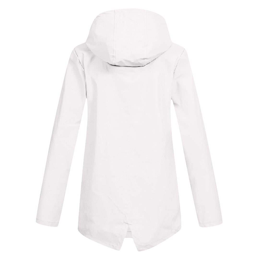 Women's - Lightweight Waterproof Jacket - Hooded Raincoat with Drawstring Waist