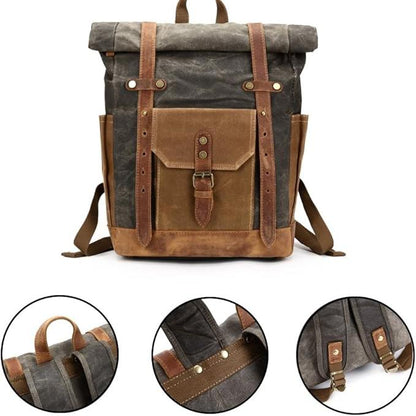 30L - Military Roll-Top Canvas Backpack - Versatile Hiking & Laptop Bag - Durable Travel Companion