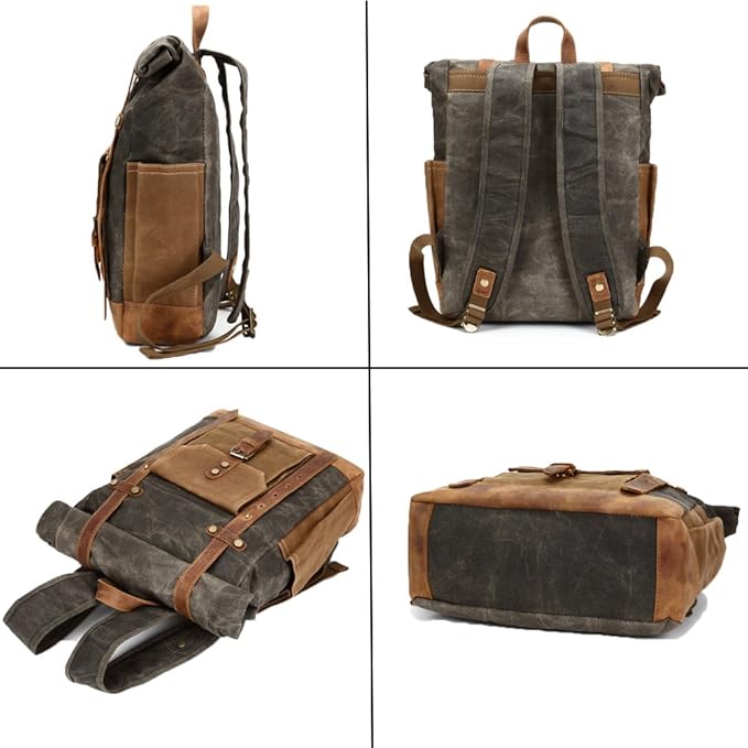 30L - Military Roll-Top Canvas Backpack - Versatile Hiking & Laptop Bag - Durable Travel Companion