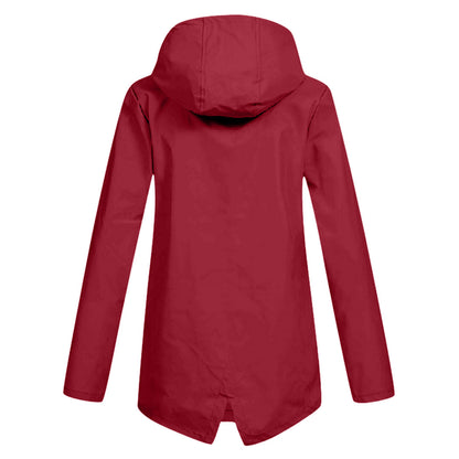 Women's - Lightweight Waterproof Jacket - Hooded Raincoat with Drawstring Waist