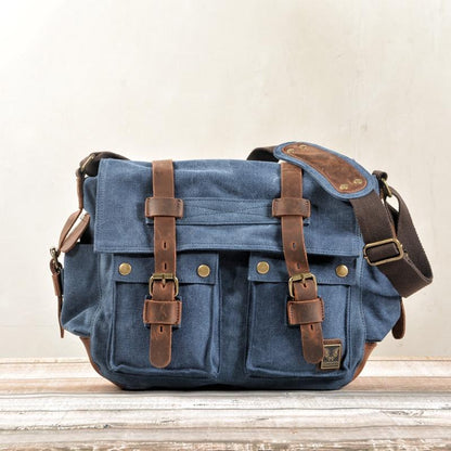 40L - Men's Canvas Leather Messenger Bag - Spacious Shoulder Briefcase - Stylish Travel Handbag