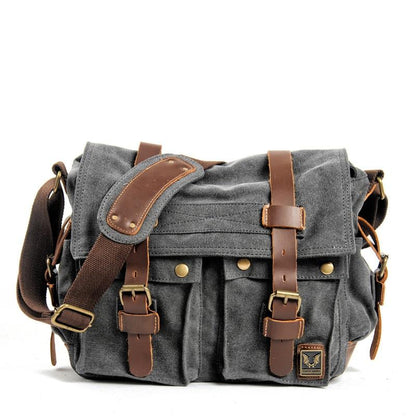 40L - Men's Canvas Leather Messenger Bag - Spacious Shoulder Briefcase - Stylish Travel Handbag