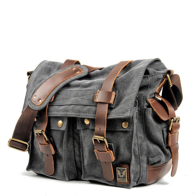 40L - Men's Canvas Leather Messenger Bag - Spacious Shoulder Briefcase - Stylish Travel Handbag