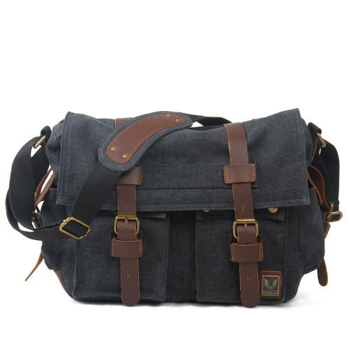 40L - Men's Canvas Leather Messenger Bag - Spacious Shoulder Briefcase - Stylish Travel Handbag