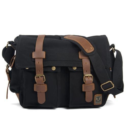 40L - Men's Canvas Leather Messenger Bag - Spacious Shoulder Briefcase - Stylish Travel Handbag