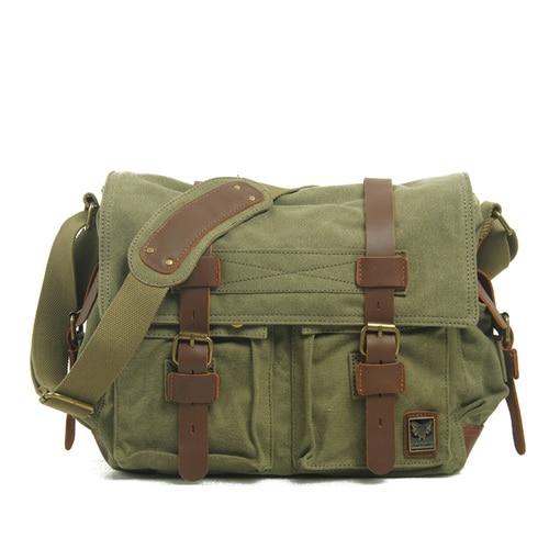 40L - Men's Canvas Leather Messenger Bag - Spacious Shoulder Briefcase - Stylish Travel Handbag