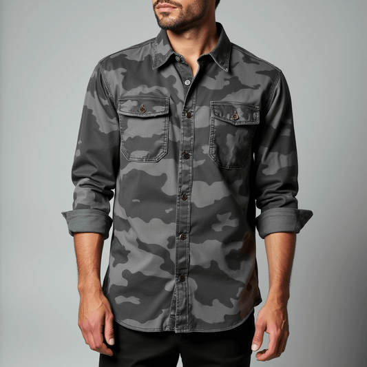 Men's - Shirt - Urban Camo Print - Casual Streetwear Shirt